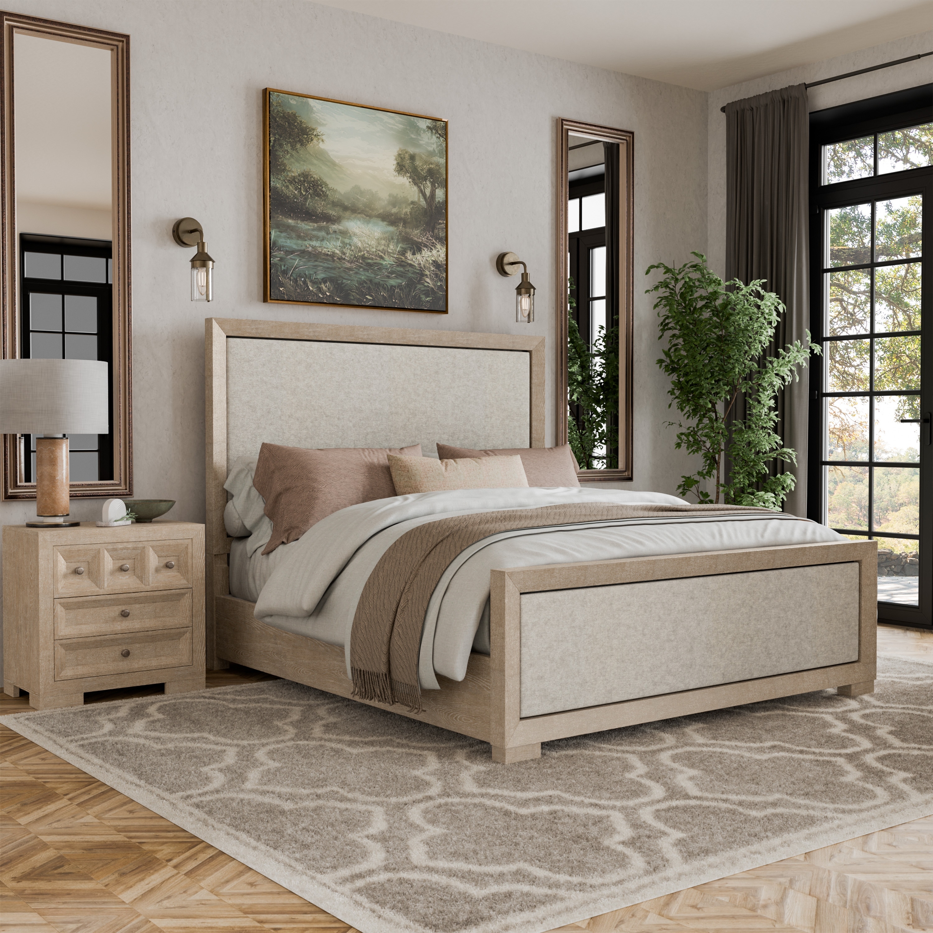Furniture of America Durem II Modern 2-Piece Solid Wood Panel Bedroom Set with 3-Drawer Nightstand