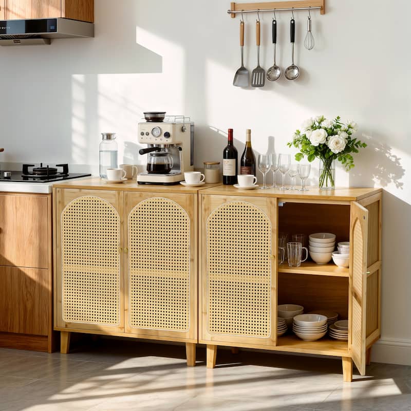 Rattan Buffet Cabinet with Storage Table Accent Sideboard with Doors - 29.5x15.3x32.2 inch