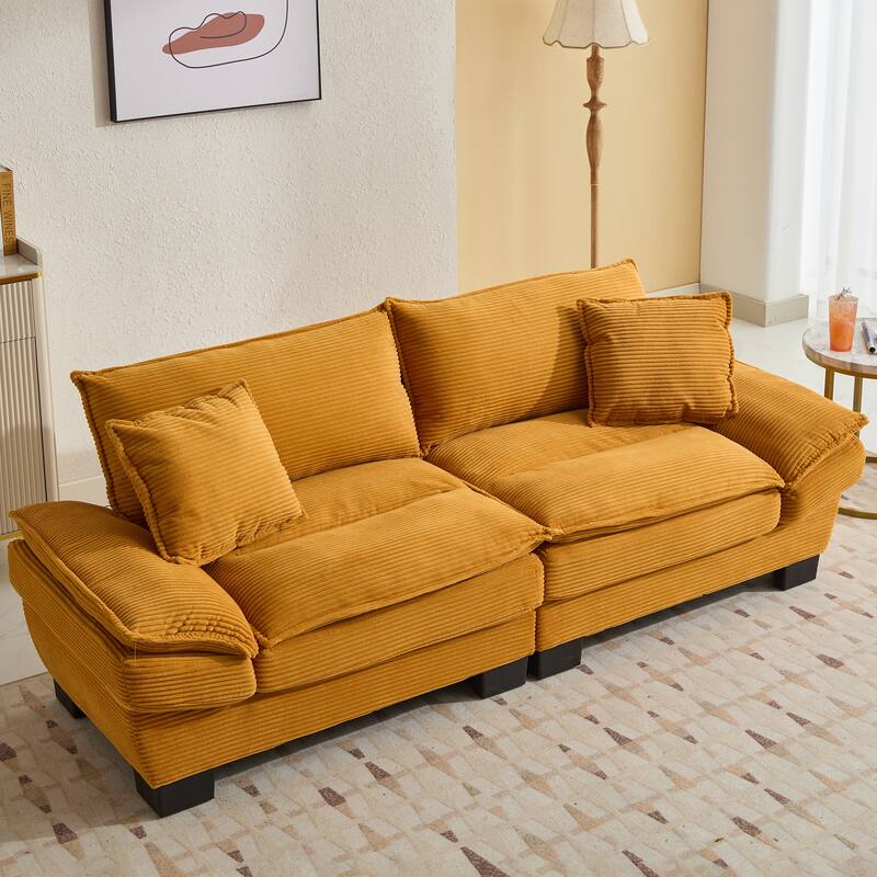 84 Inch Modern Style Sleeper Sofa, Corduroy Upholstered Sofa with Pillows,Deep Seat