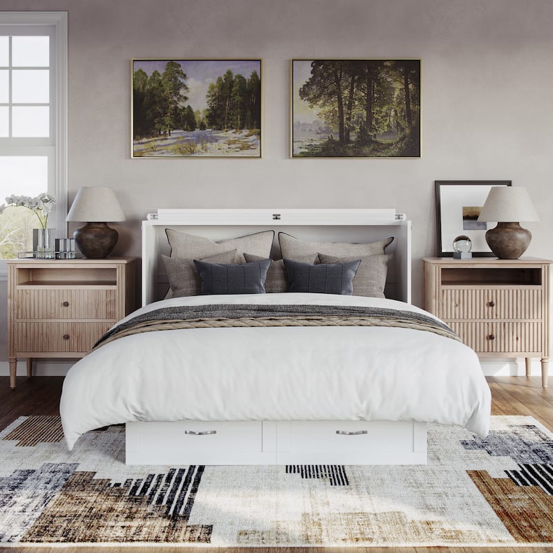 Chelsea Queen Murphy Bed Chest with 6" Mattress, Storage Drawer & Built-In Charger in White