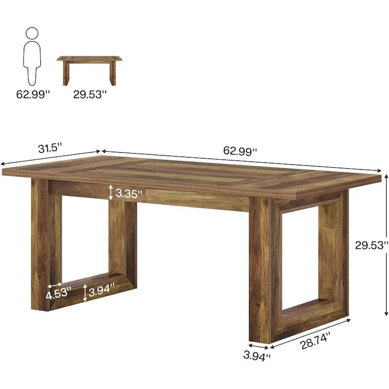 63-Inch Dining Table Modern Wood Kitchen Table Large Rectangular Dinner Table for Dining Room