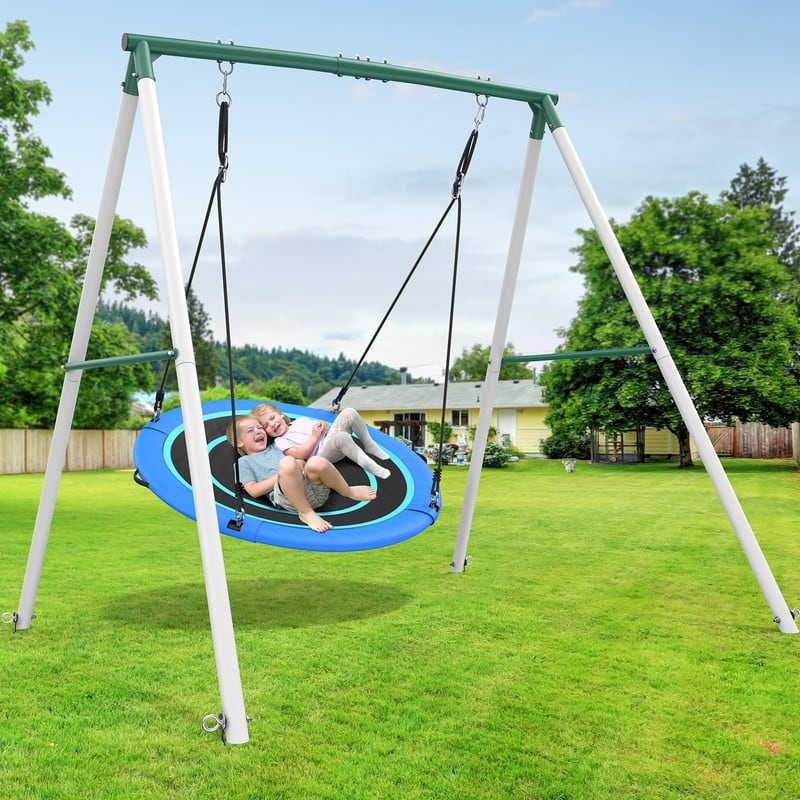 Hapfan 50'' Saucer Swing with Frame, 6.5 ft Tall Swingset, 500 lbs Heavy Duty Swing Sets for Backyard for Kids and Adults
