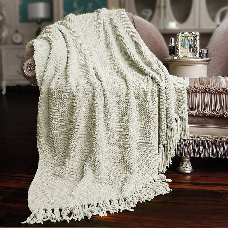 Knitted Tweed Couch Throw - 60" x 80" - Oatmeal