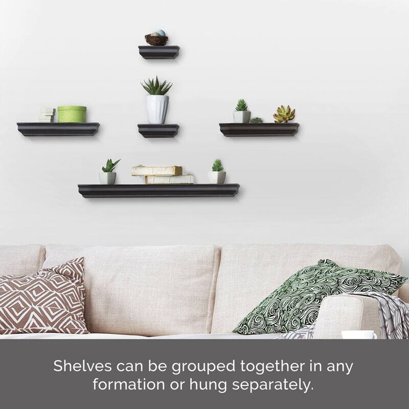 Melannco Set of 5 Black Molding Shelves , 2-6, 2-12, 1-24 Inch