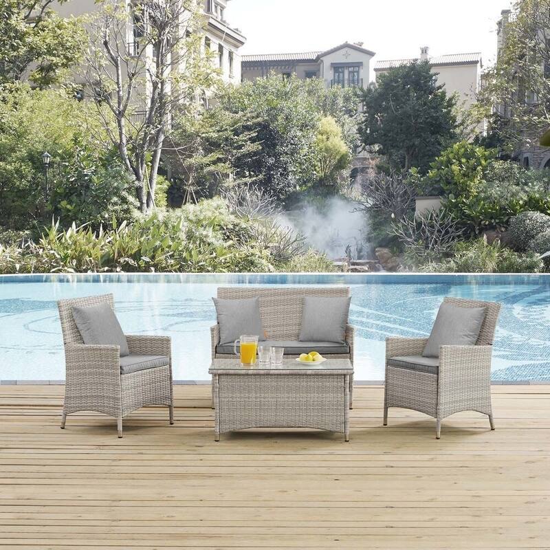 Modway Bridge Rattan 4-piece Outdoor Patio Set with Cushions - Grey