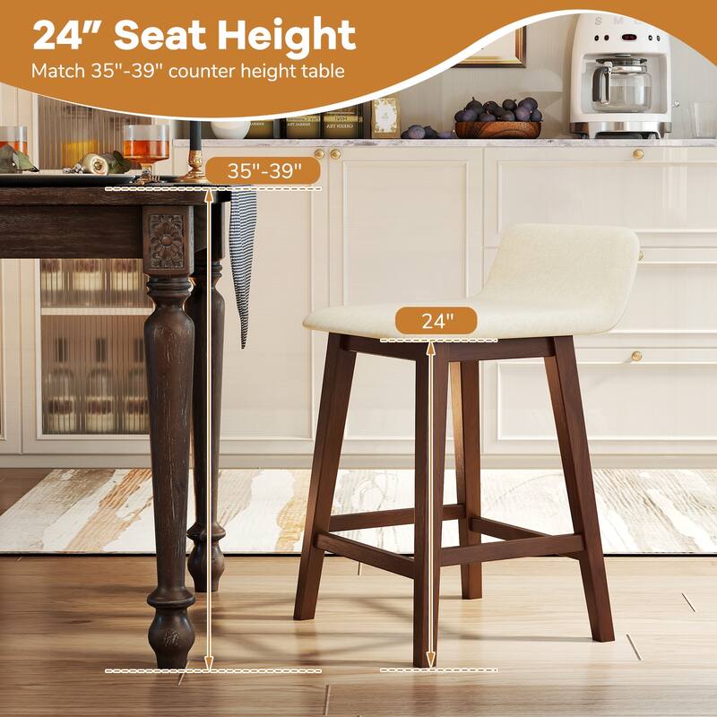 Gymax 2PCS 24'' Upholstered Barstools w/ Low Back Footrest Wood Legs