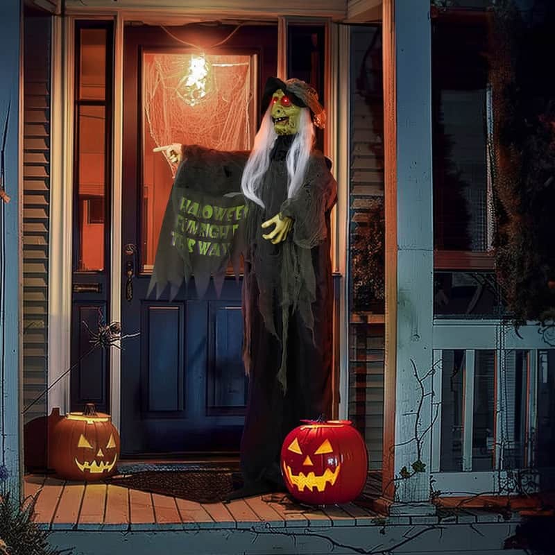 6FT Shaking Witch Halloween Animatronics Outdoor Decorations With Voice Control