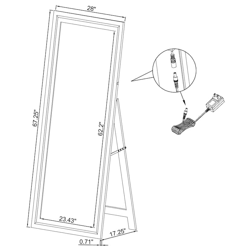 Windrose 28 x 67 Inch Tempered LED Standing Mirror