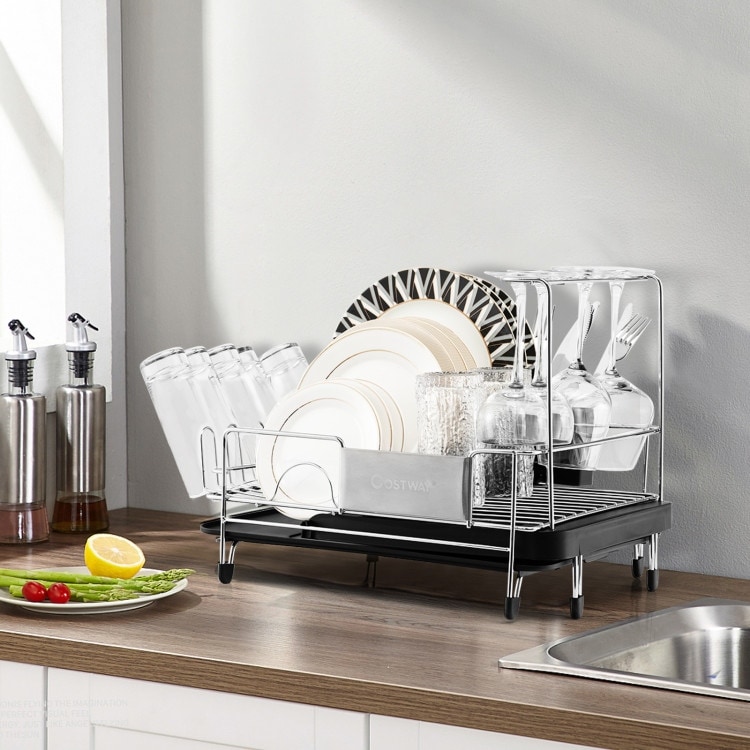 2 Tier Large Dish Rack and Drain Board Set for Kitchen Counter - On Sale -  Bed Bath & Beyond - 37482092