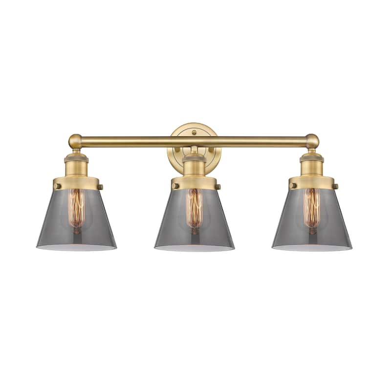 Innovations Lighting 616-3W-10-25 Cone Vanity Cone 3 Light 25" Wide - Brushed Brass / Plated Smoke