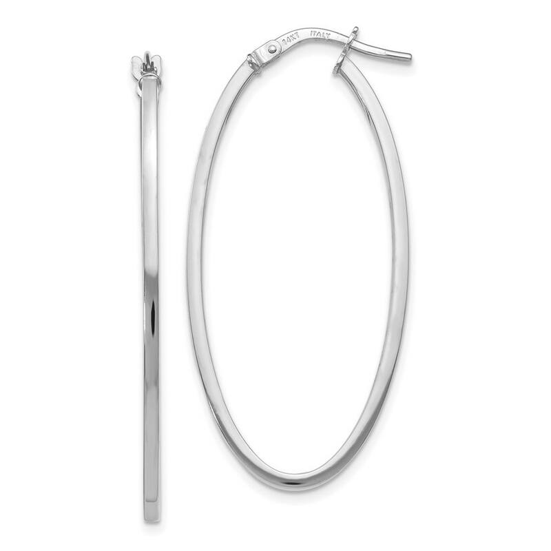 Curata 14k White Gold 40x1.5mm Polished Hinged Oval Hoop Earrings