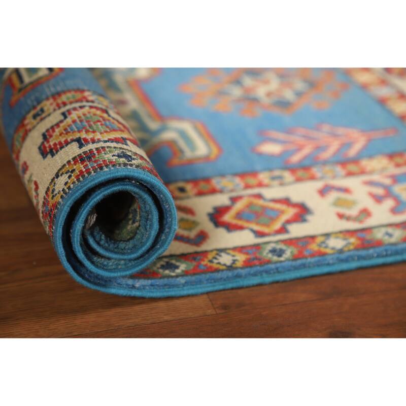 Traditional Kazak Oriental Foyer Rug Handmade Blue Wool Carpet - 2'0"x 3'0" - 2'0"x 3'0" - Blue
