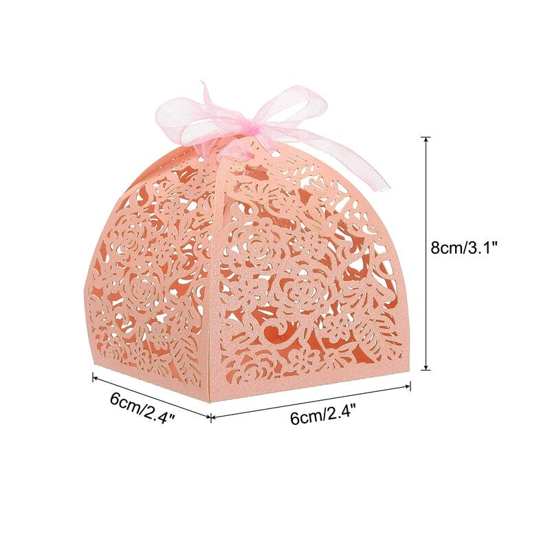25Pcs Paper Hollow Laser Cut Wedding Favor Candy Boxes with Ribbon