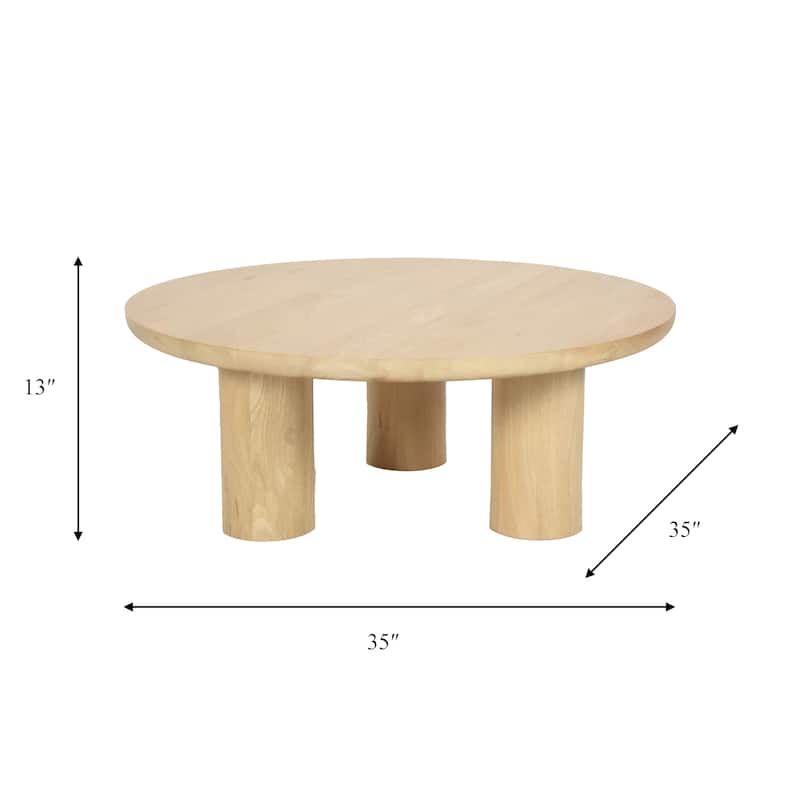 Round Natural Wood Coffee Table Modern Design Solid Cylindrical Legs