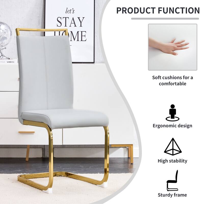 Dining Chair,PU Faux Leather High Back Upholstered Side Chair with C-shaped Tube Golden Coating Metal Legs