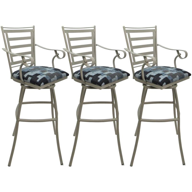 Set of 3 Outdoor Indoor Bar Stool Counter Extra Tall - Jenna with Arms - Craftsman Flint - Beige - Counter Height