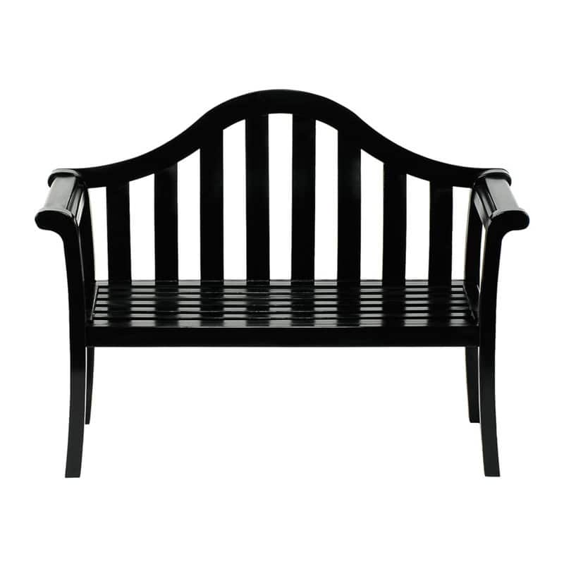 4.4FT Black Wooden Indoor/Outdoor Camelback Bench, Home Patio Garden Deck Seating