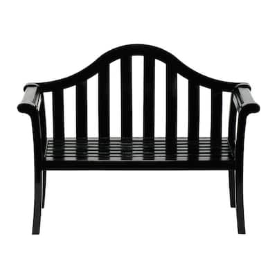 4.4FT Black Wooden Indoor/Outdoor Camelback Bench, Home Patio Garden Deck Seating