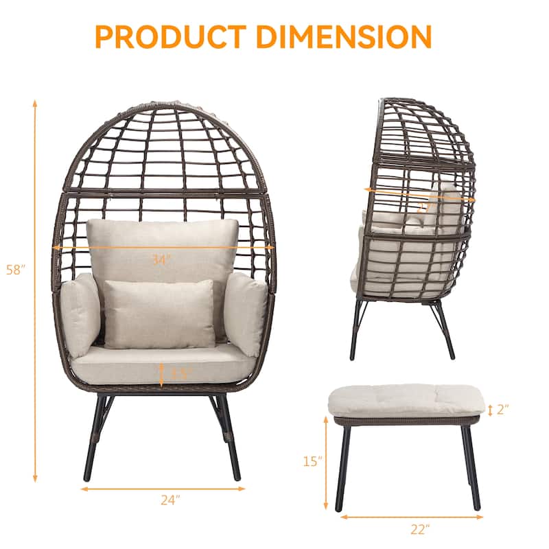 Cozywor Patio Indoor/Outdoor Egg Lounge Chair with Ottoman and Cushions
