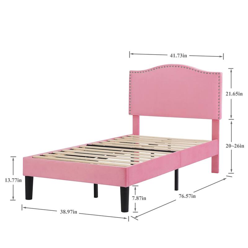 VECELO, Upholstered Platform Bed Frame with Adjustable Headboard, Twin/Full/Queen Size Beds, Pink