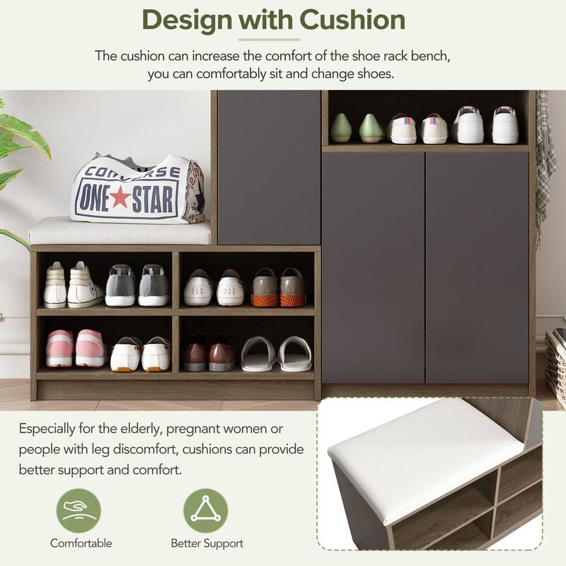Multi-functional Shoe Bench Entryway with Storage,Padded Seat and Adjustable Shelves