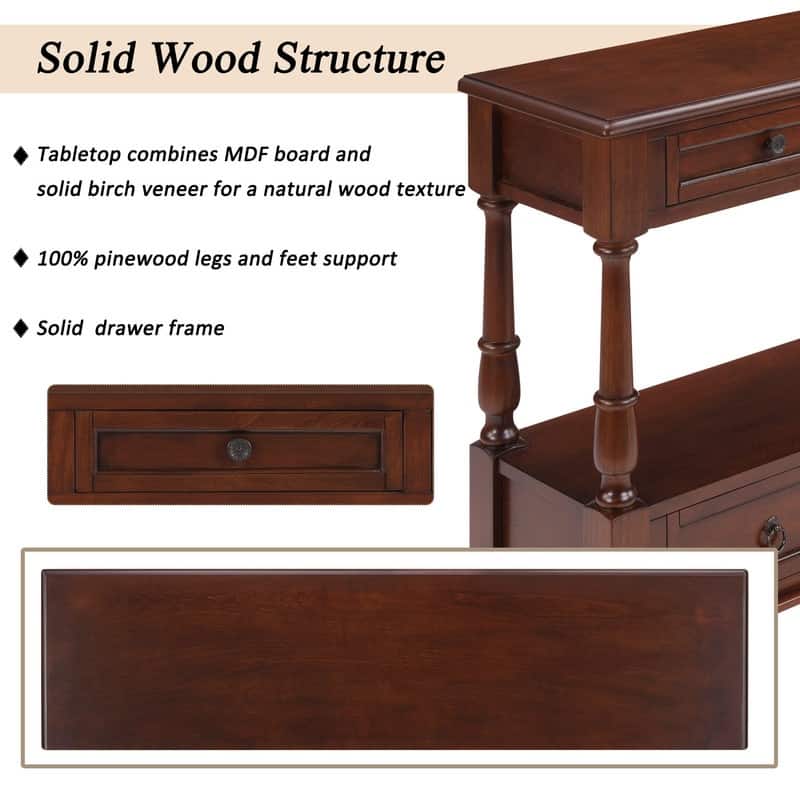 Retro 54" Solid Wood Console Table with 6 Drawers and Shelf for Vintage Living Room and Hallway Storage