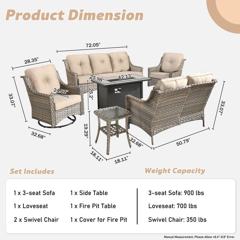 XIZZI Outdoor Wicker Patio Furniture Conversation Set with Fire Table