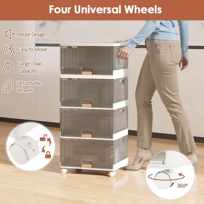 Costway 4-Cube Stackable Storage Bins with Detachable Wheels 13.5Gal - See Details