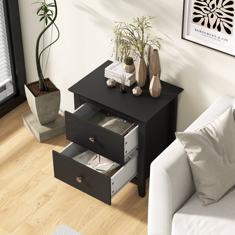 Gymax 2PCS Modern Nightstand w/ Storage 2 Drawers & Support Legs for