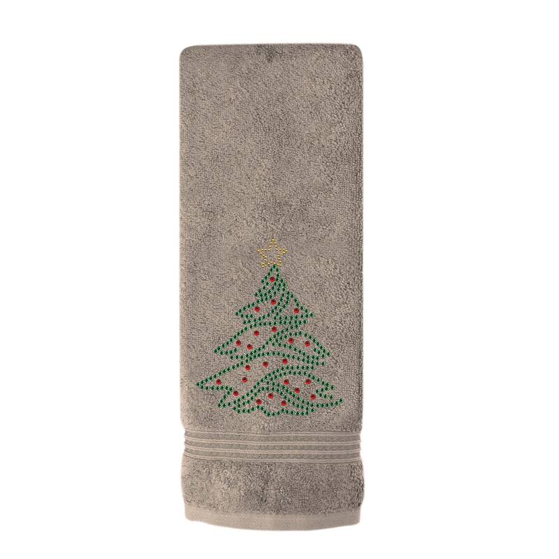 Sparkles Home Rhinestone Christmas Tree Hand Towel - Taupe