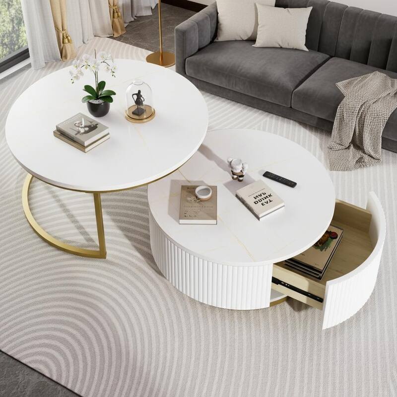 Modern Round Nesting Coffee Table Set with Fluted Base by Harper&Bright Designs