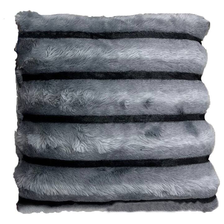 Chinchilla Stripped Faux Fur Throw Pillow, 20x20 Inches - 20 x 20 Inches - Dark Grey