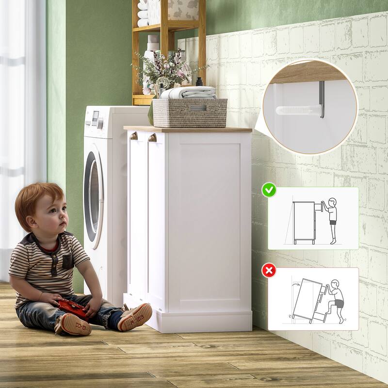 White Dual Tilt Out Laundry Hamper Cabinet with Removable Baskets Shaker Style - 32.7" W x 14.4" D x 31.5" H