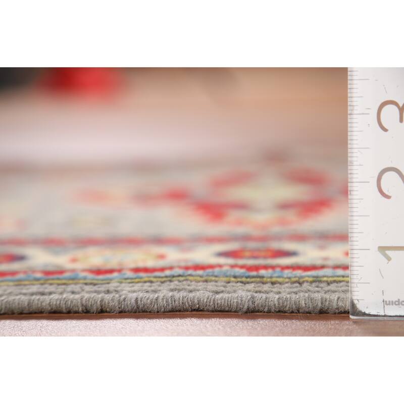 Geometric Kazak Oriental Accent Rug Grey Hand-Knotted Wool Carpet - 2'0" x 3'0"