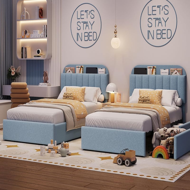 Bed Frame with 2 Drawers, Boucle Upholstered