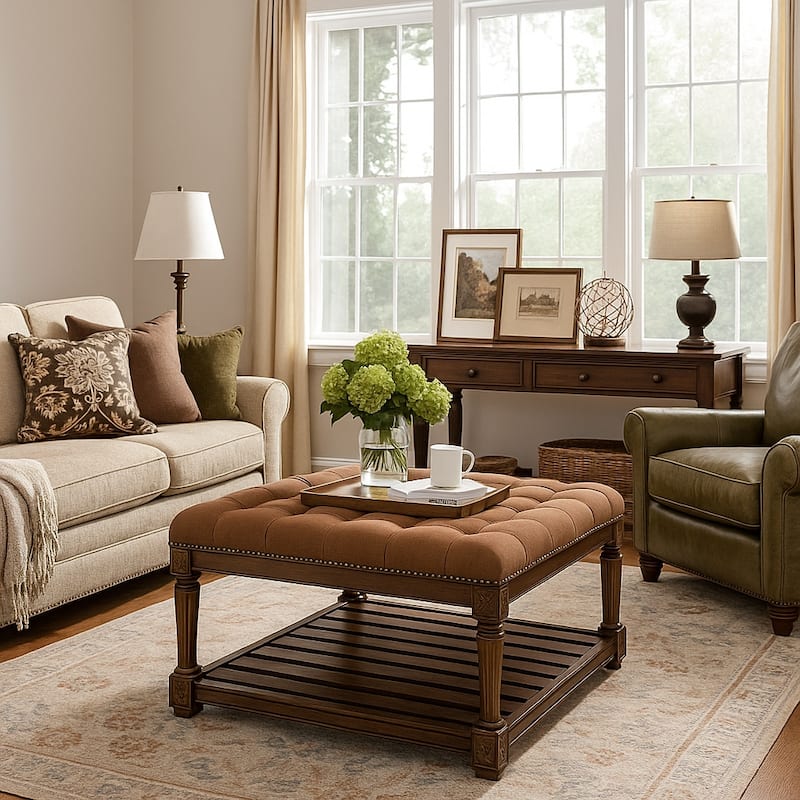 Maven Lane Mesa Square Upholstered Coffee Table - 19' x 33' x 33' - Aged Brown