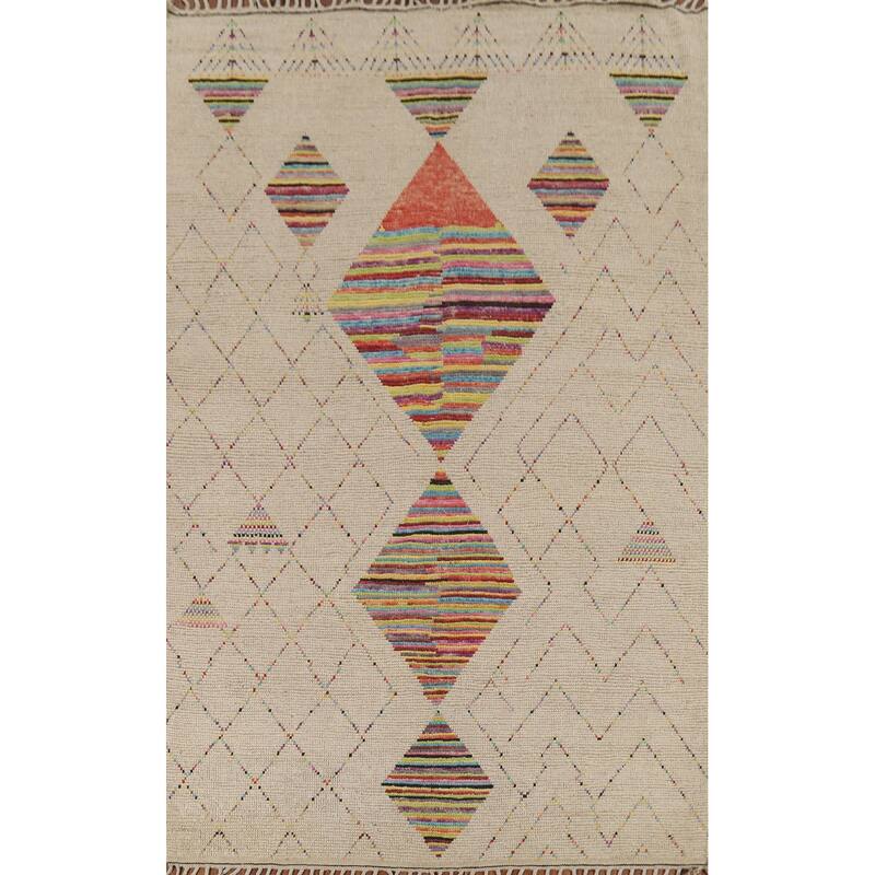 Geometric Trellis Moroccan Area Rug Handmade Wool Carpet - 6'9"x 10'5"