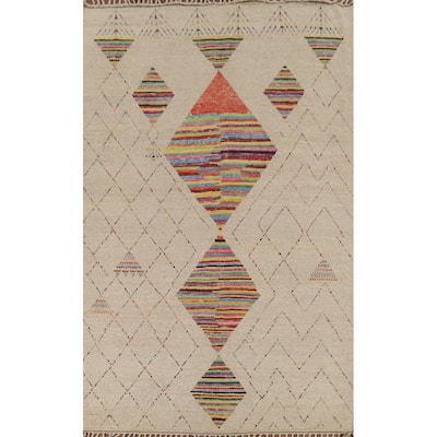 Geometric Trellis Moroccan Area Rug Handmade Wool Carpet - 6'9"x 10'5"