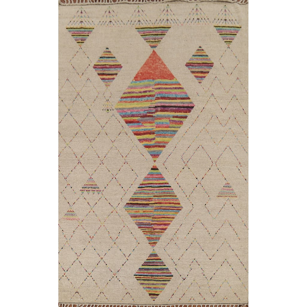Geometric Trellis Moroccan Area Rug Handmade Wool Carpet - 6'9"x 10'5"