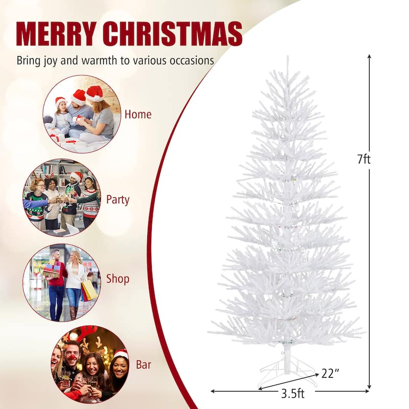 Gymax 7 FT Artificial Xmas Tree Hinged Christmas Tree w/ 820 - Multi - See Details