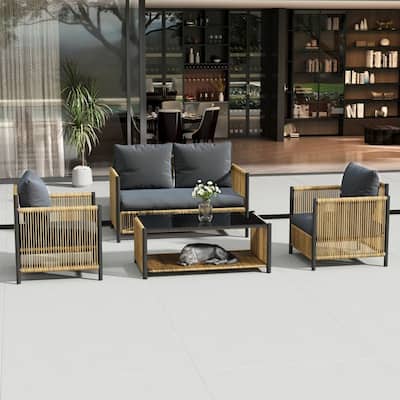 6 PCS Outdoor Patio Furniture Set PE Wicker Sofa Set