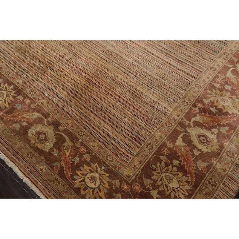 10'1''x13'9'' Hand Knotted Beige Wool Transitional Peshawar Silky Sheen Rug - 10' 1'' x 13' 9''