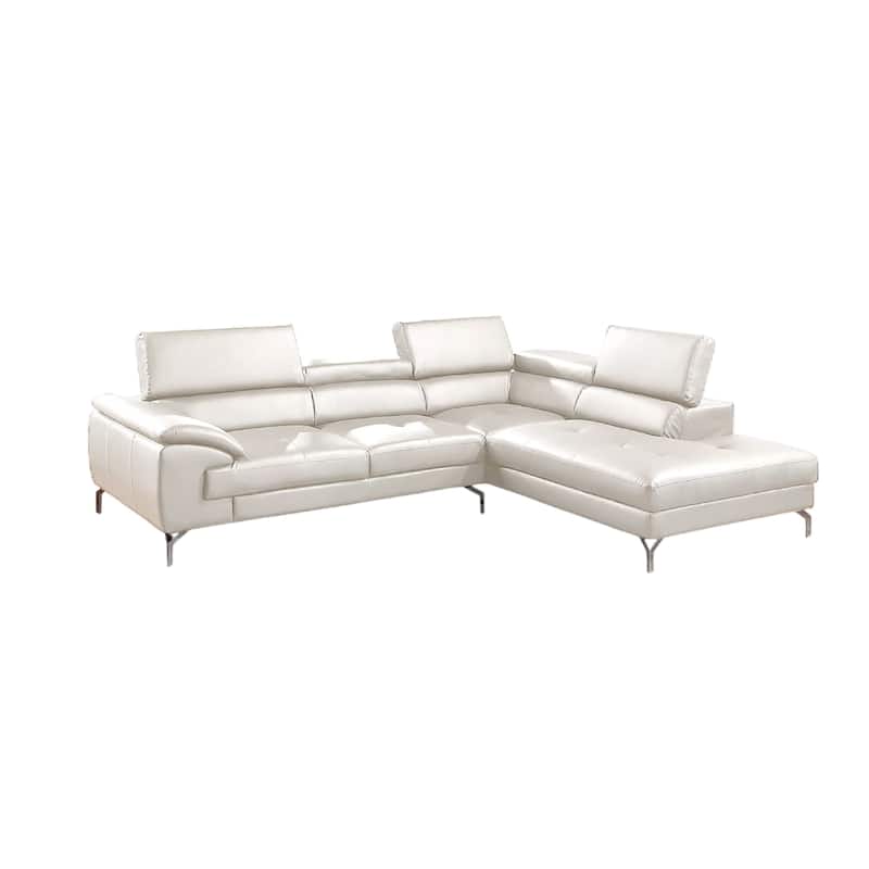 Doel 2pc Sectional Sofa Set w Right Facing Chaise, White Faux Leather