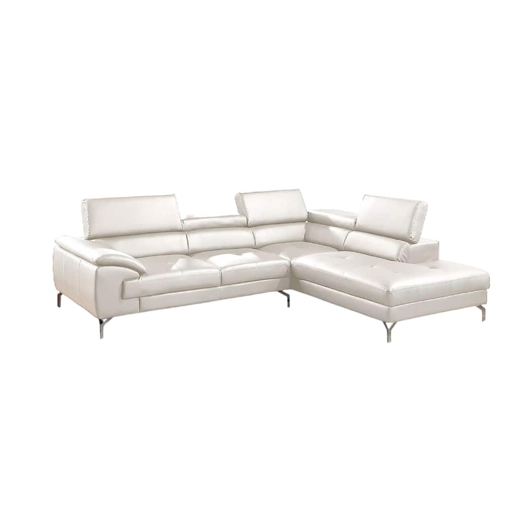 Doel 2pc Sectional Sofa Set w Right Facing Chaise, White Faux Leather