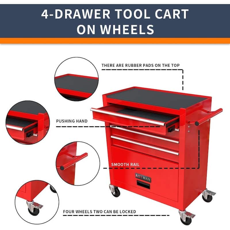 4Drawer Rolling Tool Cart Storage Tool Box Locked Organizer On Sale Bed Bath
