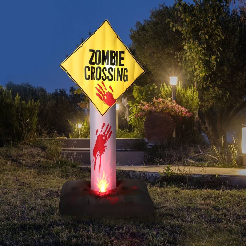 Haunted Hill Farm 6-ft. Prelit Inflatable Zombie Crossing Sign