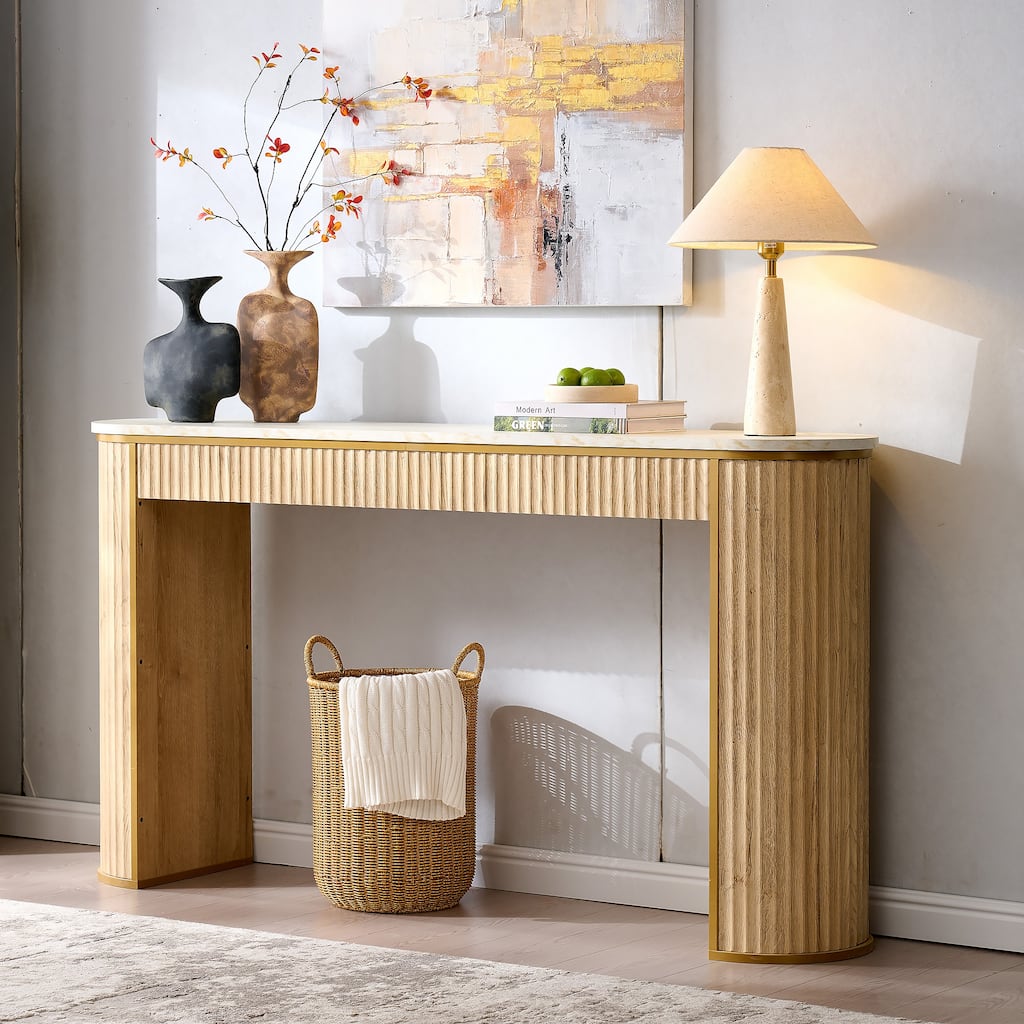 Modern 63" Fluted Console Table, Long Narrow Entryway & Sofa Tables
