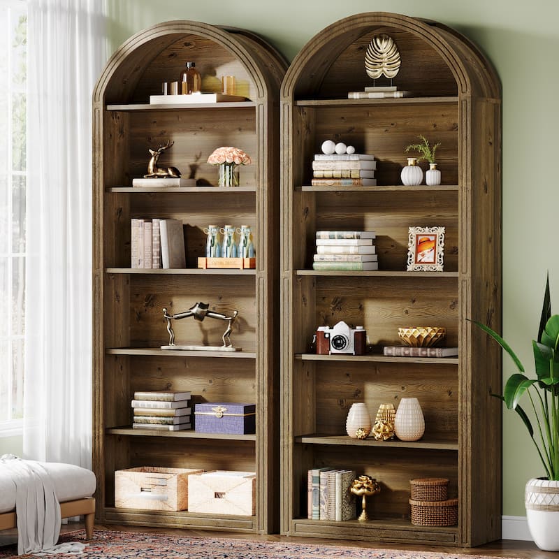 75.98" Tall Arched Bookcase with 6 Storage Shelves - 11.81"D x 31.5"W x 75.98"H
