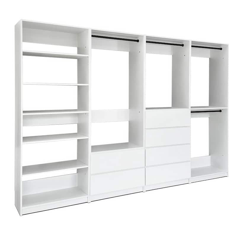 Prosper White Freestanding Walk in Wood Closet System - 125.6"W x 15.7"D x 83" H