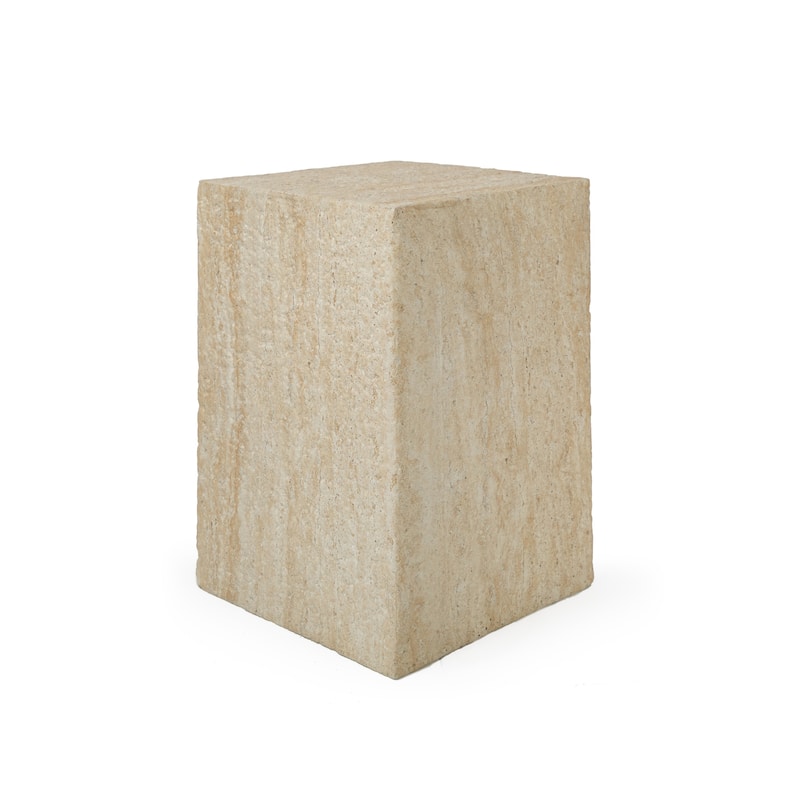 Grover Outdoor Faux Stone Pedestal Side Table